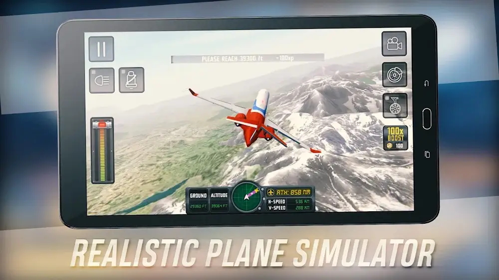 Let nad krajinou ve hře Airplane Flight Simulator EVO