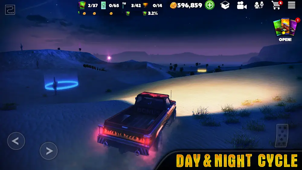 Noční jízda krajinou ve hře OTR - Offroad Car Driving Game