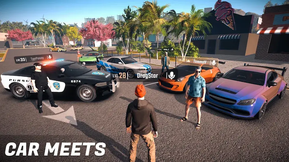 Sraz aut s dalšími hráči ve hře Parking Master Multiplayer 2