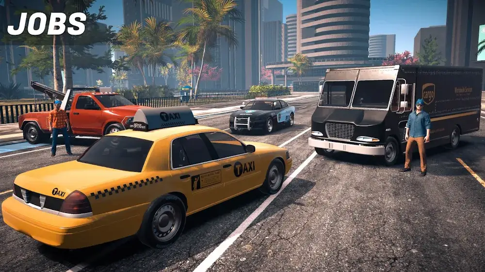 Pracovní úlohy s taxi a dodávkami v Parking Master Multiplayer 2