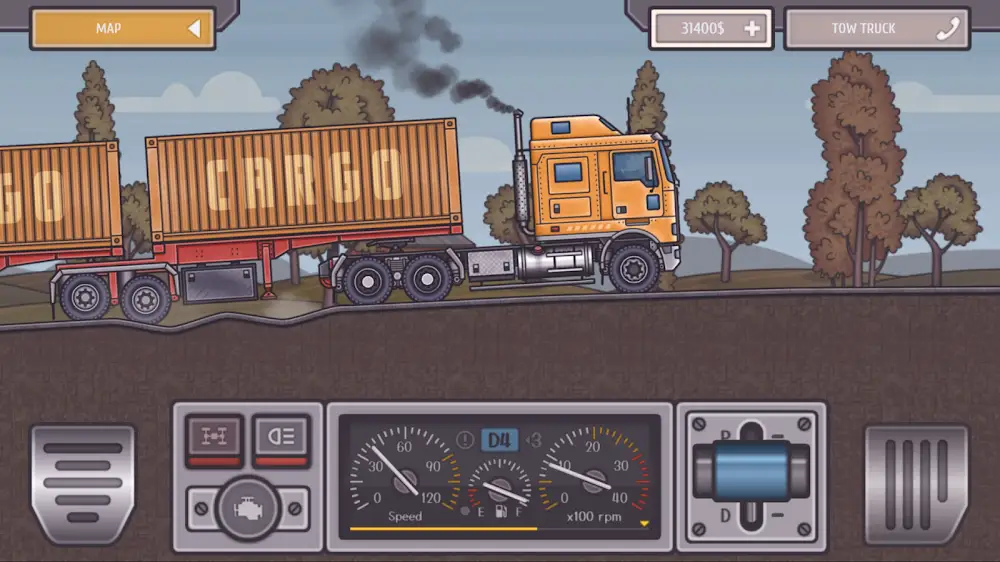 Kamion s kontejnerem na trase ve hře Trucker Ben